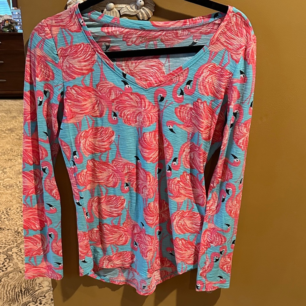 Lilly Pulitzer size medium Flamingo Print V-Neck Women's Top